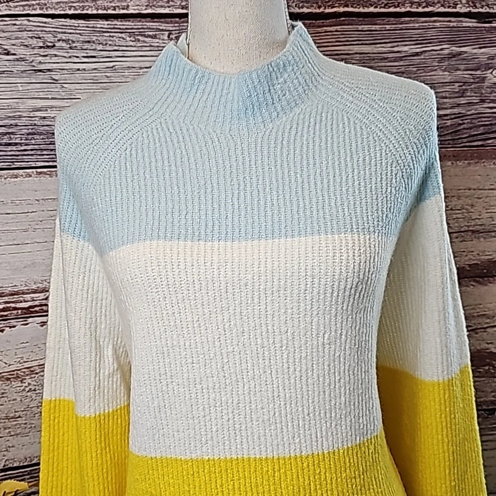 NWT HALOGEN KAYLIEGH BLUE YELLOW PLUS SIZE LONG SLEEVE PULLOVER SWEATER - Picture 2 of 13